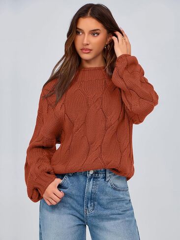 PRETTYGARDEN Women's Cable Knit Sweaters Casual Long Sleeve Crewneck Oversized Chunky Fall Winter Sweater Pullover Tops 2024 in Saudi Arabia