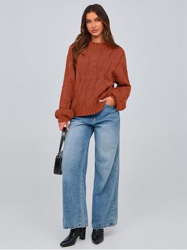 PRETTYGARDEN Women's Cable Knit Sweaters Casual Long Sleeve Crewneck Oversized Chunky Fall Winter Sweater Pullover Tops 2024 in Saudi Arabia