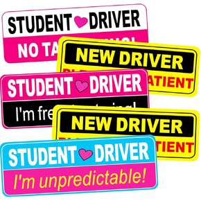 Student Driver Magnets for Car,Please Be Patient Student Driver Sticker Set (3 Magnets,2 Non-Magnet) Girl and Boy New Student Driver Sticker Safety Warning Signs,Reusable Movable