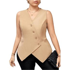 Floerns Women's Plus Size Asymmetrical Hem Suit Jacket Button Down Blazer Vest in Kuwait