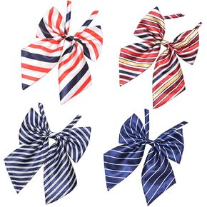 4pcs Women Striped Pre-tied Bow Ties with Adjustable Strap Bowknot Neckties for Professional Ladies Unisex