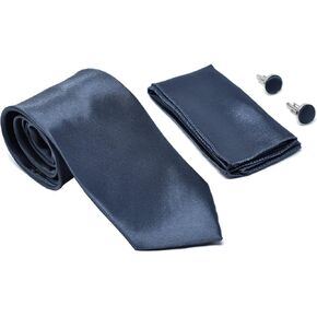 Solid Color Men's Tie, Pocket Square, and Cufflinks matching set