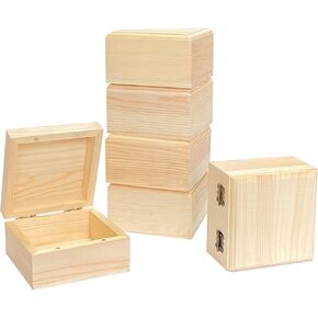 6 Pack Unfinished Wood Box Crafts Wooden Square Box with Magnetic Hinged Lid (3.5 x 3.5 x 1.9 in)