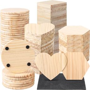 Gerrii 72 Pcs Unfinished Wood Coasters 4 Inch Wooden Coasters for Crafts with Non Slip Foam Pad Stickers Wooden Coasters for DIY Stained Painting Engraving Home Decoration