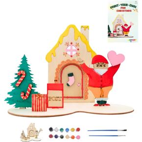 byvood DlY Wooden Christmas Ornaments Paint Kit, Unfinished Wood Crafts Kit with Christmas Tree&Santa-Wooden Holiday Craft Set for Christmas Decorations