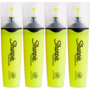 Sharpie Clear View Fluorescent Highlighters, Chisel Tip, Smear Guard Ink (Yellow, 4-Pack)