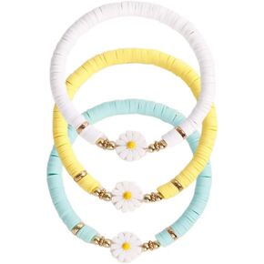 Fuqimanman2020 Boho Daisy Flower Heishi Surfer Bracelets Set for Women Colorful Clay Beaded Stackable Stretch Bracelets Summer Ocean Beach Jewelry Gift