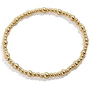 سوار ميلان بيزا القابل للتمدد - سوار مطرز مطلي بالذهب عيار 14 قيراط للنساء، سوار متراص، سوار كرة مطلي بالذهب، مجوهرات عصرية لا تسبب الحساسية، مجوهرات عصرية للنساء، 6.25 بوصة، خرزة 4 مم in Kuwait