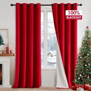MIULEE Upgraded Thermal Insulated 100% Blackout Velvet Curtains for Christmas 84 Inches Long Red Black Out Curtain Drapes for Luxury Bedroom Living Room Darkening Grommet Light Blocking Set of 2