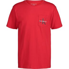 Calvin Klein Boys' Short Sleeve Pocket Logo Crew Neck T-Shirt, Soft, Comfortable, Relaxed Fit