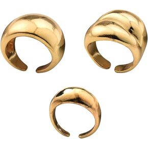 Chunky Gold Rings for Women Non Tarnish Open Dome Rings Stackable Rings Set Adjustable Thick Gold Ring Fashion Statement Rings for Mom Minimalist Simple Rings Set 3Pcs Chunky Rings Stacking