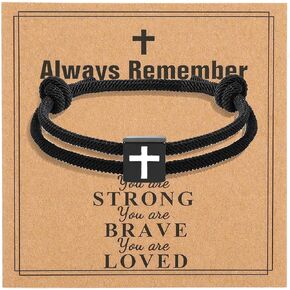 UILZ Cross Braided Rope Bracelet Adjustable Rope Couples Bracelets for Men Women Son Daughter Easter Christian Baptism Christmas Valentine's Day Gifts