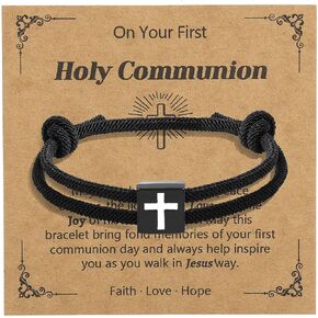 UILZ Cross Braided Rope Bracelet Adjustable Rope Couples Bracelets for Men Women Son Daughter Easter Christian Baptism Christmas Valentine's Day Gifts
