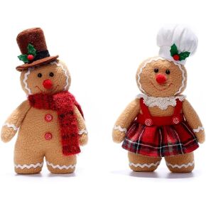 Srutirbo 11.8 Inch Christmas Gingerbread Man Plush, Cute Gingerbread Boy Girl Christmas Plush Christmas Decor, Christmas Gingerbread Plush Stuffed Toys for Family Friends Kids (boy+girl)