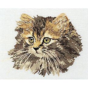 Thea Gouverneur - Counted Cross Stitch Kit - Long-haired Cat Brown - Aida - 12 Count - Embroidery Kit for Adults - DMC Embroidery Threads and Other Cross Stitch Supplies Included - 930A