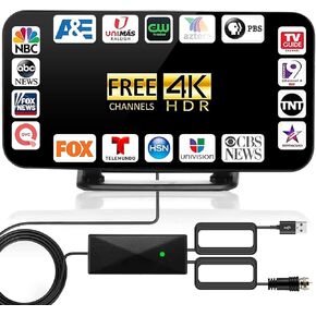 TV Antenna - 2023 Amplified HD Digital Indoor TV Antenna Booster 420+ Miles Range - Digital HDTV Antenna for Smart TV Free Local Channels 8K 4K HD 1080P All TV's VHF UHF 36ft Coax Cable/AC Adapter(01