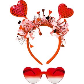 Valentines Heart Headband and Heart Sunglasses Holiday Headband Bopper for Valentine's Day Halloween Party Accessoires