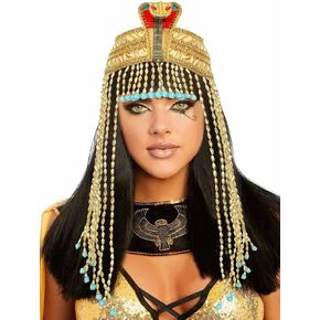 CAKURE Egyptian Cleopatra Headpiece Gold Snke Headband Tassel Beaded Headdress Cosplay Halloween Costume Hair Accessories for Women and Girls