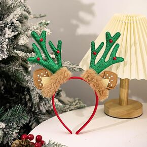 Christmas Headband Glitter Christmas Reindeer Antlers Headband Cute Plush Christmas Headbands Holiday Headbands Party Gift Christmas Headbands Accessories for Women and Girls(Gold)