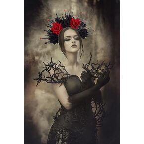 Ursumy Gothic Floral Headband Halloween Headband Rose Veil Headpiece Vintage Headdress Masquerade Cosplay Accessory for Women