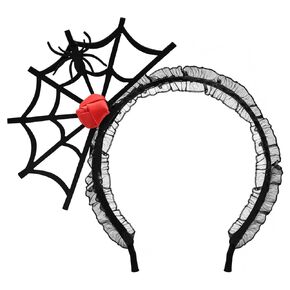 Halloween Spider Web Headband, Black Lace Hairband, Gothic Cosplay Costume Accessory for Women Girls Hair Accessories (Red)