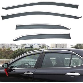 Deal 4-Piece Set Outside Mount Tape On/Clip On Type Smoke Tinted Sun/Rain Guard Vent Window Visors with Chrome Trim Compatible with 2018-2022 Camry All Models