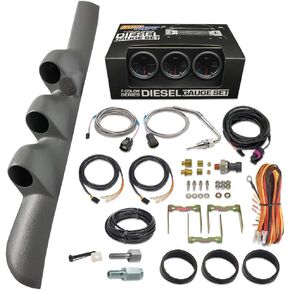 GlowShift Diesel Gauge Package Compatible with Dodge Ram Cummins 2500 3500 1998-2002 - Tinted 7 Color 60 PSI Boost, 2400F EGT & 30 PSI Fuel Pressure Gauges - Gray Triple Pillar Pod w Speaker Cutout