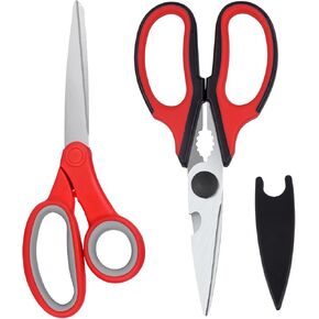 Left Handed Scissors and Left Handed Kitchen Scissors, All Purpose Lefty Stainless Steel Scissors for Adults, Great for Kitchen, Craft, Office, Sewing, Fabric (2 Pack)