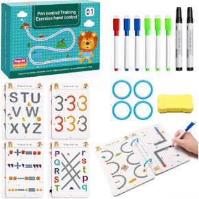 Scribble Smart Workbook with Reusable Feature 64Pages Little Curious Minds Workbook for Toddler Writing Practice for Kids Age2-6 Stimulate Little Curious Minds With 8 Pens, 4 Rings, 1 Eraser