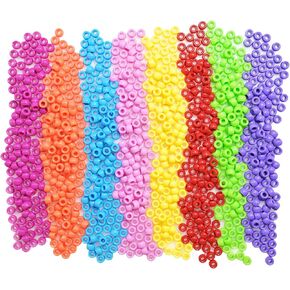 1000Pcs 6x9mm Smooth Pony Beads,Polished 7-Color Rainbow Acrylic Pony Beads Bulk,Craft Loose Beads Set for DIY Beading Supplies,Hair Braids Beads(Rainbow)