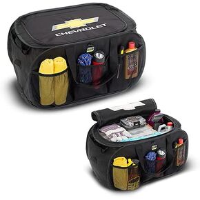 West Coast Corvette Chevrolet Pop Up Trunk Organizer with Gold Bowtie Logo - Chevy Organization Caddy Box - Black for Chevy Truck, Tahoe, Suburban, Sedan