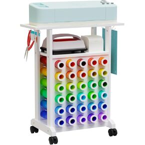 Rolling Craft Cart Compatible with Cricurt Machine, Craft Storage Table with 30 Vinyl Roll Holders, Circurt Cart Organization Workstation for Craft Room Home, Compact Removable