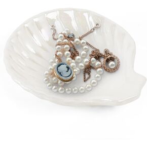 Shell Jewelry Dish Tray White Ceramic Jewelry Holder Ring Dish Decorative Trinket Tray for Rings Earrings Necklaces Bracelet Jewelry Keys Table Decoration Supplies