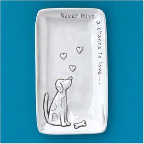 Basic Spirit Small Pewter Jewelry Tray - Dog and Heart - Home Decorative Bowl Christmas Gift, Jewelry Display, Ring Holder Storage Display Organizer for Animal Pet Lover Valentines Days