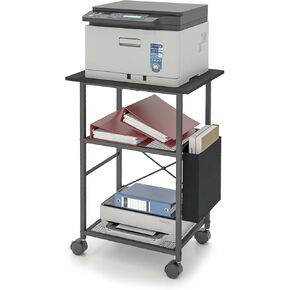 3 Tier Printer Stand,Mobile Printer Table with Lockable Wheels, Heavy-Duty Rolling Printer Cart with Storage Shelf for Most Inkjet Printers Fax Scanner Machine(Black)