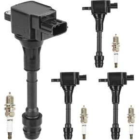 Ignition Coils Pack & Iridium Spark Plugs UF350 for Nissan Altima Sentra 2002 2003 2004 2005 2006 2.5L 2.5 L4 UF-350 C1398 5C1395 224488H3-4 Set