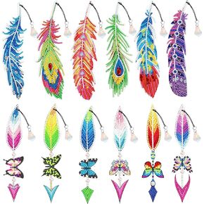 12 Pcs Diamond Painting Bookmarks,Feather Diamond Art Bookmarks with Crystal Pendant, Diamond Art Painting Kits for Beginners Adults DIY Art Craft Gifts Book Decors (a-Singer)