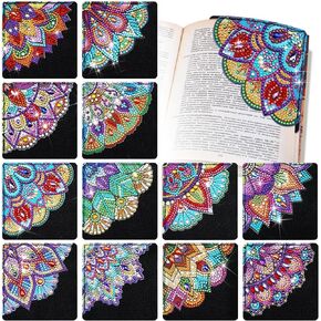 Ireer 12 Pcs Diamond Painting Corner Bookmark Kits Mandala Flower Butterfly 5D DIY Page Book Marks Diamond Art Crafts Bookmarks for Adults Kids Women Girl Graduation Birthday Supplies (Butterfly)