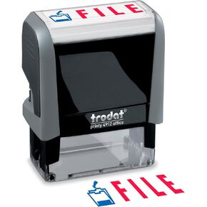 Trodat Stamp 4912 Office Printy with English Text File – Self Inking, Red and Blue Ink, Impression Size 3/4" x 1-7/8"