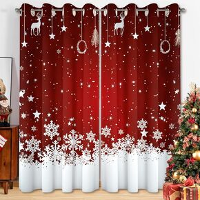 WONGS BEDDING Red Christmas Snowflake Curtains for Living Room and Bedroom, 42"×63" Thermal Insulat ed Blackout Curtains, Noise Reducing Window Drapes with Set of 2