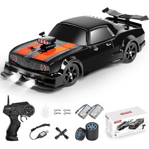 Fistone RC Drift Car 2.4GHz 1:16 Scale 4WD 18KM/H High Speed Remote Control Car with LED Lights, 2 Batteries and Rubber Tire, Racing Sport Toy Vehicle for Adults, Boys, Girls, and Kids