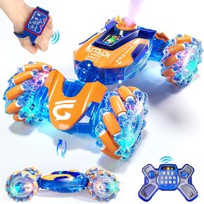 Gesture Sensing RC Stunt Car Toys for Kids, 2.4Ghz Hand Controlled Remote Control Car with LED Light and Music, 4WD Transform Off Road, Age 6 7 8 9 10 11 12 Year Old Boy Birthday Gift (Orange)
