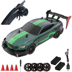 RC Drift Car, 1:14 Remote Control Car, 4WD 40KM/H High Speed RC Racing Car, 2.4GHz Electric Sport Car with LED Lights, 2 Batteries, Drifting Tires and Racing Tires for Kids Adults (Red)