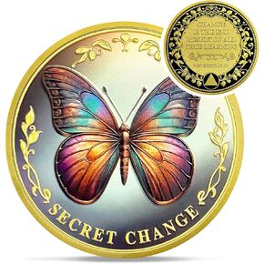 Original Iridescent Butterfly Sobriety Coin - Sunlight Recovery Addicts AA Coins - Gold Sober NA AA Chips and Medallions - Celebrate Living Clean Alcoholics Anonymous Gifts for Men Women