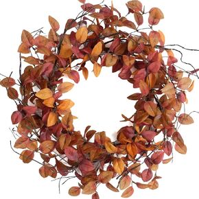 18" Fall Leaves Wreath for Front Door, Harvest and Thanksgiving Front Door Wreath with twig, Orange Leaves Autumn Wreath for Indoor and Outdoor