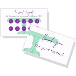 Lashicorn Dessert Loyalty Punch Card for Clients Thank You Cards | 50 pk | Business Cards Bakery Supplies Buy 9 Desserts Receive the 10th free 2x3.5"