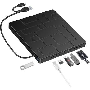 External CD/DVD Drive for Laptop, 6 IN 1 USB 3.0 Ultra-Slim dvd player for laptop, CD ROM Burner Writer External Disk Drive Optical Compatible with Laptop Desktop PC MacBook Windows Mac Linux OS