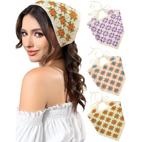 AWAYTR Crochet Head Scarf Hair Bandanas Women Knit Bandana Headband Scarf Tie-Back Head Coverings Floral Headscarf for Girls