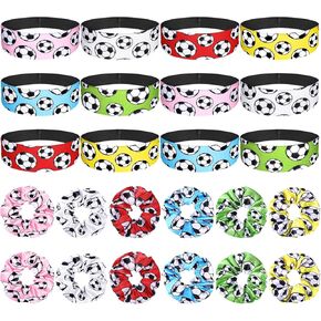 Juexica 24 Pack Softball Stretch Headbands Hair Scrunchies Set Includes 12 Pack Non Slip Softball Headbands 12 Pack Rounds Elastic Hair Bands for Women Girls Teens Adults