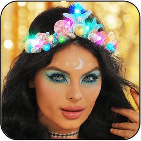 BARTOSI Light Up Seashell Tiaras and Crowns Starfish Crown Headband Mermaid Costume Hair Accessories for Women